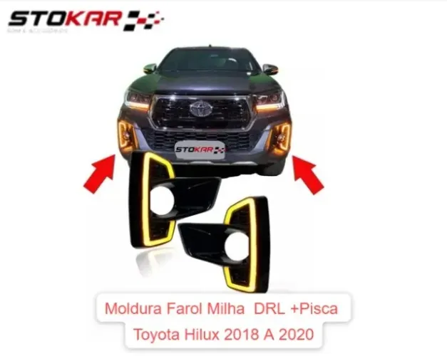 Moldura Farol Milha DRL +Pisca Toyota Hilux 2018 a 2020