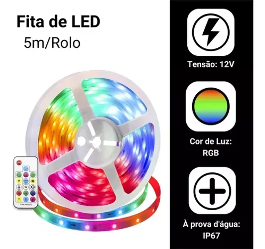 Fita de Led RGB 2811 366 Efeitos 30L/m Endereçável - 5 m IP67 com Controlador
