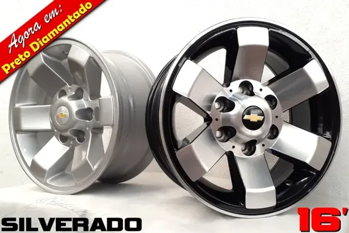 Roda aro 16 chevrolet silverado preta com diamantado 6x139 jogo novo 