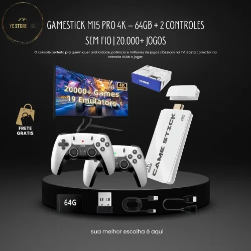 GAMESTICK M15 PRO 4K - 64GB + 2 CONTROLES SEM FIO | 20.000+ JOGOS