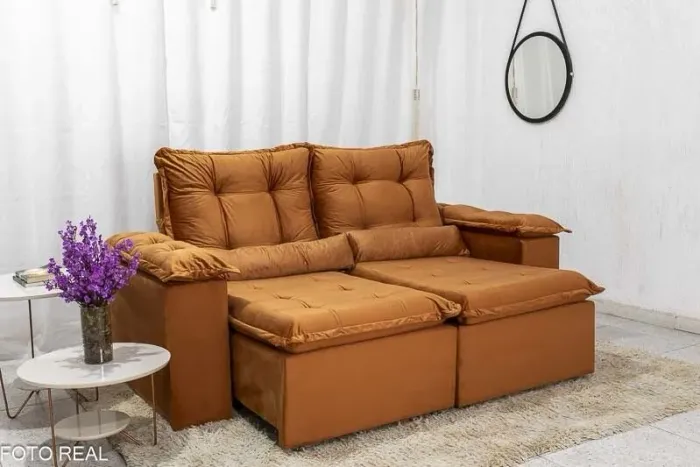 Sofá Retrátil Reclinável 2 Lugares 2 Metros Veludo Terracota