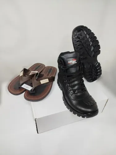 Bota NETZER Boots couro legítimo,palmilha gel,costurada,sola excelente+Sandália N°39 ao 44