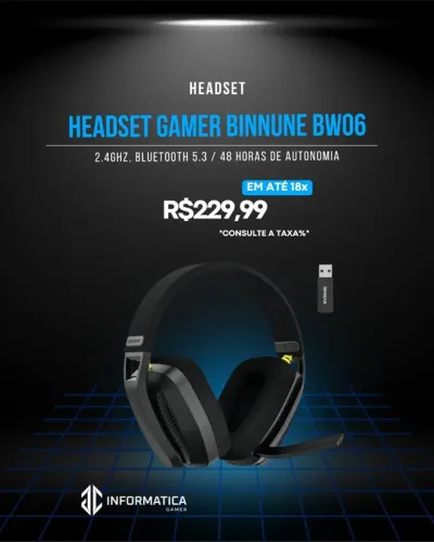 Headset Gamer Binnune Bw06 Sem Fio 2.4ghz, Bluetooth