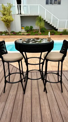 Mesa bistrô aluminio corda nautica banqueta varanda área gourmet 