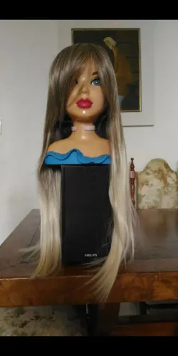 Peruca Castanha com luzes - Cabelo Sintético 