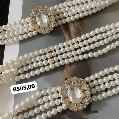Cinto de pérolas com detalhe em strass linha luxo Premium
