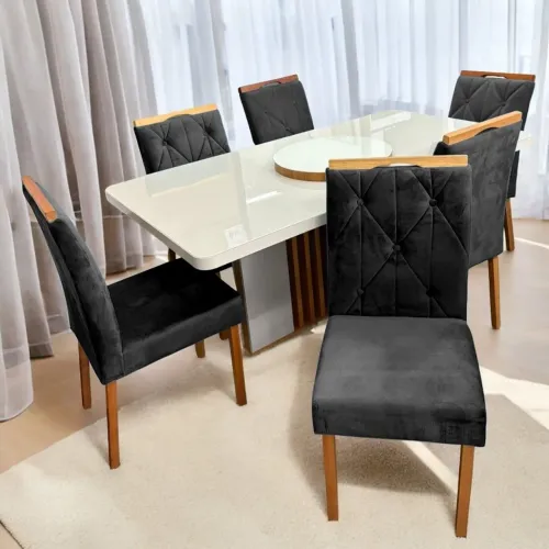 MESA DE JANTAR SUPER ELEGÂNCIA COM 6 CADEIRAS EM MADEIRA MACIÇA JÁ MONTADAS!!626TT6