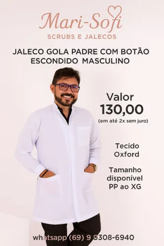Jaleco gola padre botão escondido 