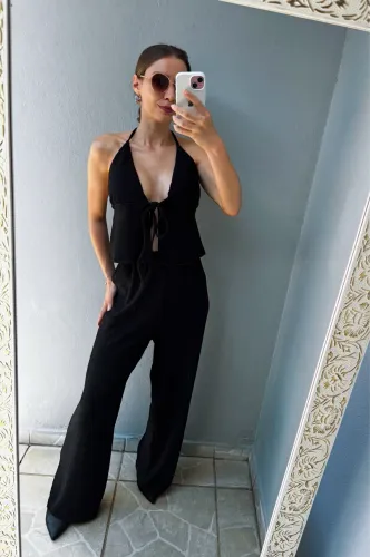 Conjunto, cropped e calça pantalona 