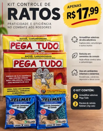 KIT PEGA RATOS - 2 ARMADILHAS + 2 RATICIDAS KELLMAT