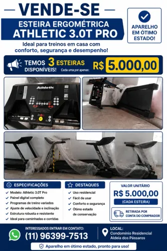 3 Esteira Ergométrica Profissional Athletic Amazon 3.0T 25Km/h 150Kg