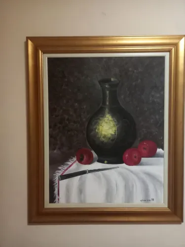 Pintura óleo sobre tela com linda moldura dourada 100cm,X 75cm