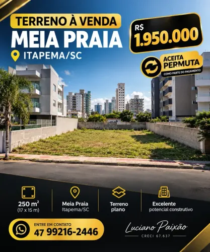 TERRENO À VENDA EM MEIA PRAIA  ITAPEMA/SC- ACEITA PERMUTA