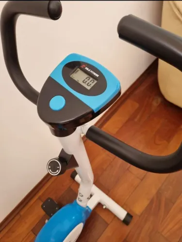 Bicicleta Ergométrica Mile Fitness Vertical Residencial Azul e Branca