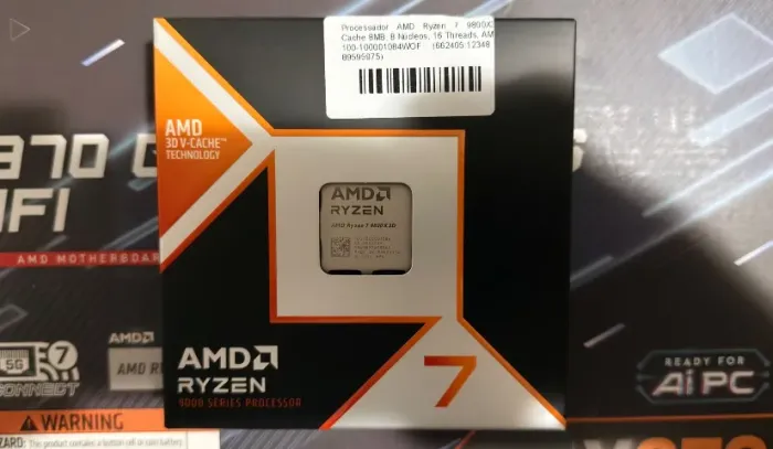 Processador AMD Ryzen 7 9800X3D, Cache 8MB, 8 Núcleos, 16 Threads, AM5 - 100-100001084WOF