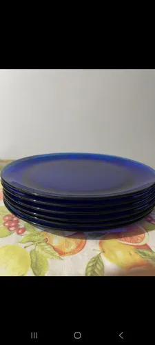 Jogo de 6 pratos duralex azul vintage