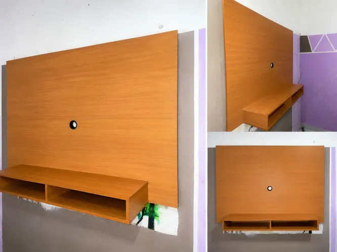 Painel para TV com Rack Suspenso Amadeirado