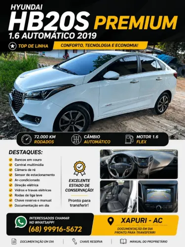 Hyundai HB20S Premium 1.6 Flex 16V Aut. 4P 2019
