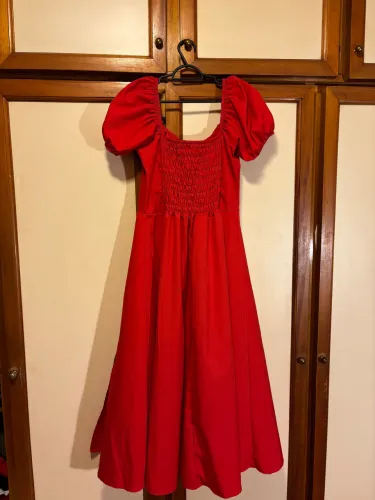 Vestido Camponesa Midi Vermelho