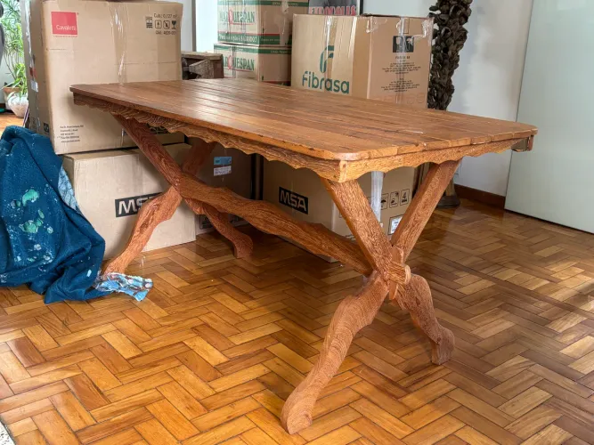 Mesa de Madeira Maciça Rústica 6 Lugares