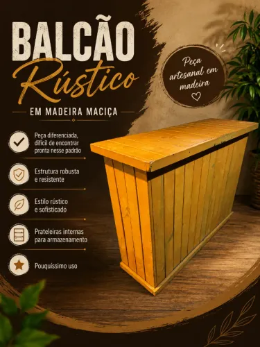 Balcão Rústico em Madeira Maciça