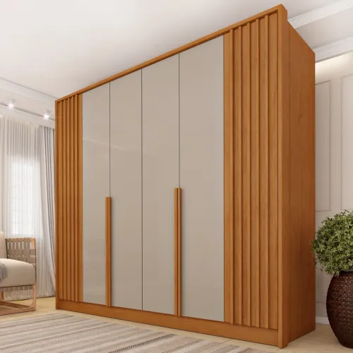 Guarda-Roupa 6 Portas Guarani/Chade Ripado 2,44m Cinamomo/Off White tt98