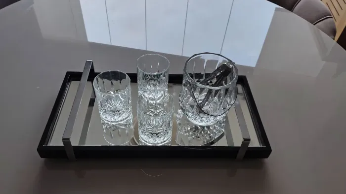 Bandeja Espelhada com Jogo para Whisky - 5 Peças | Excelente Estado