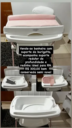 Banheira Infantil Burigotto (Rosa) c/ Trocador - Pronta para Uso