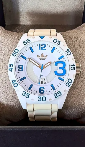 Relógio Adidas Branco e Azul Pulseira de Borracha