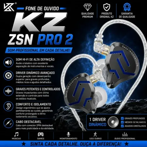 Fone de Ouvido Kz Zsn Pro 2 Sem Microfone
