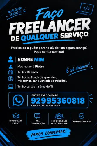 Faço serviços freelancer, é só chamar!!