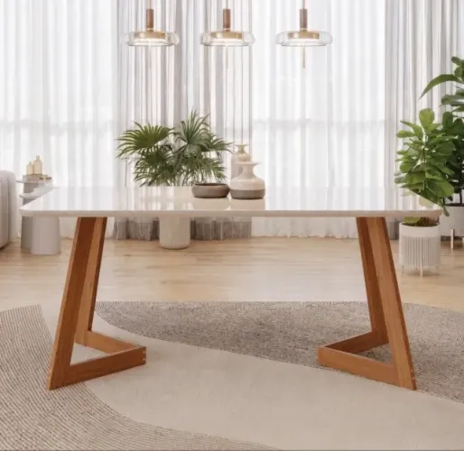 Mesa de Jantar Montello 1,80 m Madeira Off White com Vidro