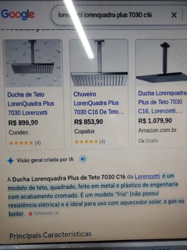 Chuveiro lorenzetti LorenQuadra de teto modelo 7030 C16