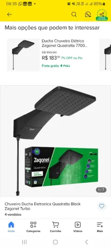 Ducha Quadratta preta Eletrônica Zagonel 7700W, 220V.