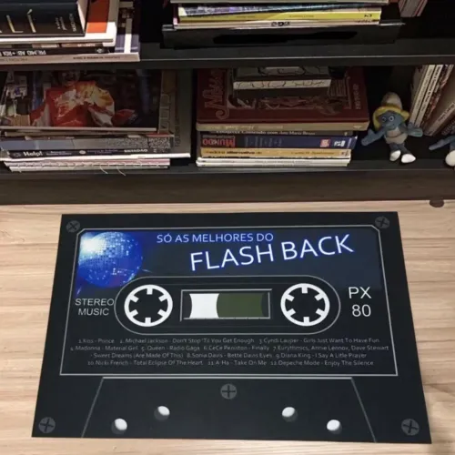 Tapete Capacho Decorativo Fita Cassete k7 Flash Back anos 80 retrô Disco Music dj