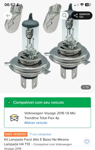 Lâmpadas do farol Voyage