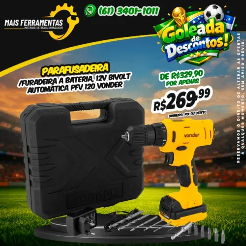 Parafusadeira/furadeira a bateria, 12V bivolt automática PFV 120 VONDER 