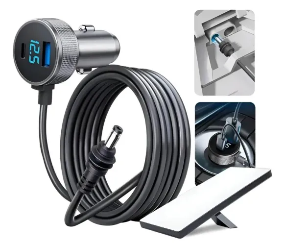 Cabo 12v starlink mini 2 metros tomada pra carro com carregamento c / usb e voltimetro