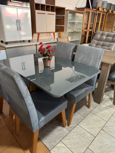 Mesa Com 04 Cadeiras Nova Tampo Cinza 