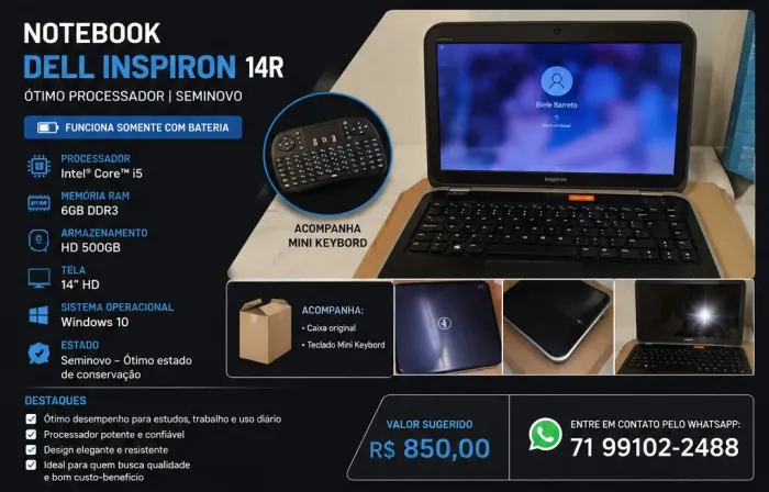 Notebook Dell Inspiron 14R - Intel Core i5 | Seminovo