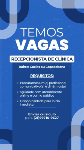 Vaga de recepcionista e vendedor