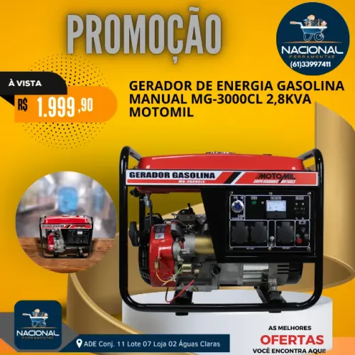 Gerador de Energia Motomil MG-3000CL-1 2,8kVA Gasolina Bivolt c/ AVR Potente Novo
