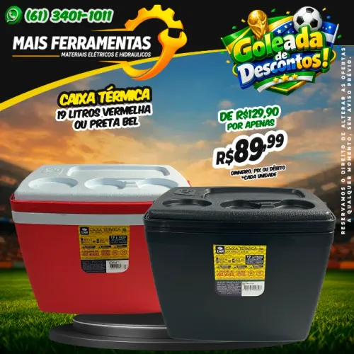 Caixa Térmica 19 Litros Vermelha ou Preta Bel