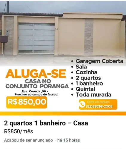 ? ALUGA-SE UMA CASA NO CONJUNTO PORANGA