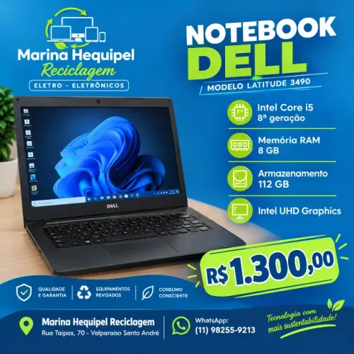 Notebook Dell i5 de 8° geração com 8 GB e 120 de armazenamento 