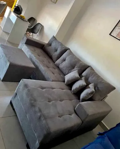 Sofá de Canto com Chaise 2,40m Cinza Novo Entrega Grátis 