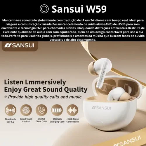 Fone bluetooth Sansuy com função de tradução