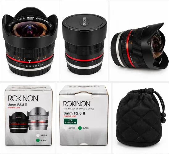 Lente Rokinon 8mm F2.8 II Fisheye UMC para Canon M (EF-M) - Nova, Nunca Usada