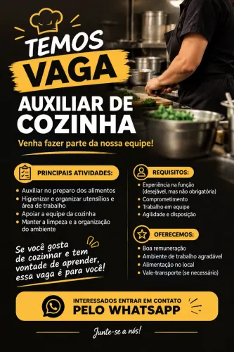 Vaga de Auxiliar de Cozinha início imediato