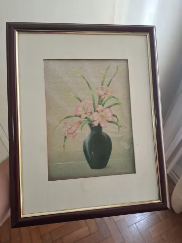 Quadro Vintage Flores em Vaso - Elena Oliveira